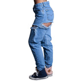 Jean déchiré, jean ample taille haute délavé